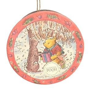 Vintage Classic Pooh Disney Round Ornament Trinket Keepsake Gift Box 4 3/8” READ